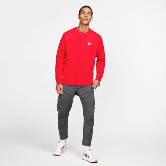 Nike Sportswear Club Fleece Men's Crew Sweatshirt Top Red 3XL - Picture 7 of 10
